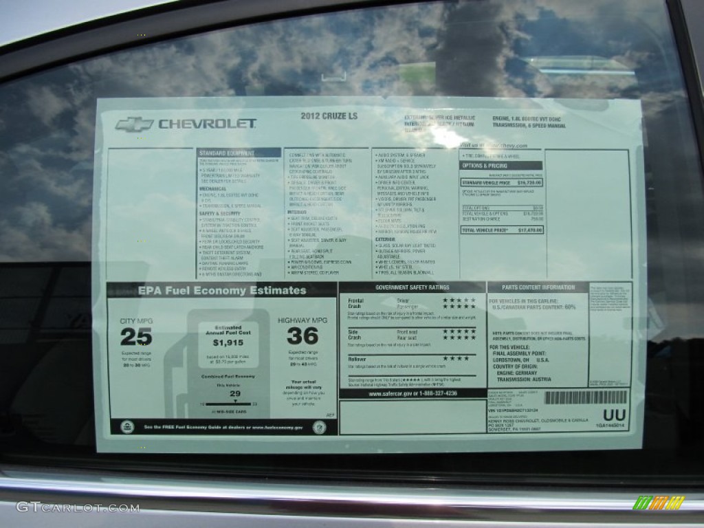 2012 Chevrolet Cruze LS Window Sticker Photo #53478033