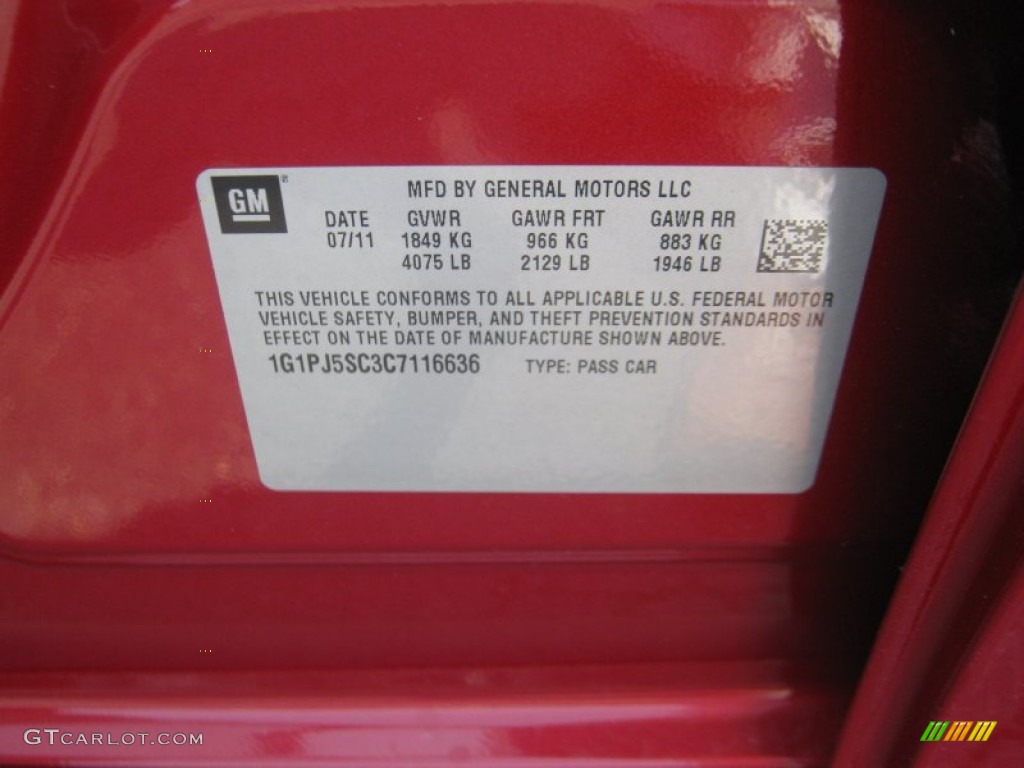 2012 Chevrolet Cruze Eco Info Tag Photo #53484787