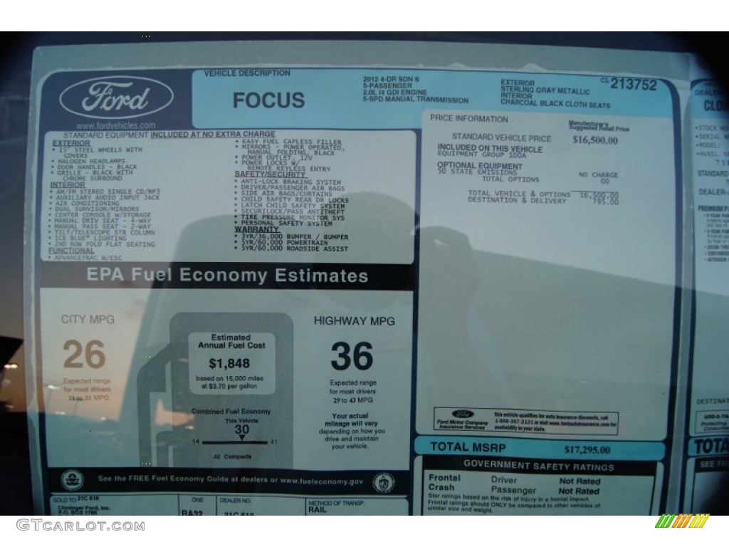2012 Ford Focus S Sedan Window Sticker Photo #53502849