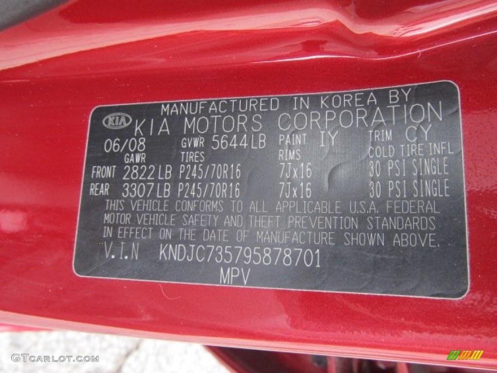 2009 Sorento Color Code IY for Spicy Red Photo #53515312