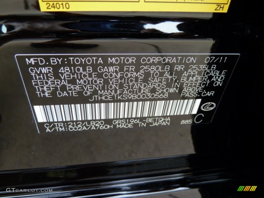 2011 GS Color Code 212 for Obsidian Black Photo #53520289