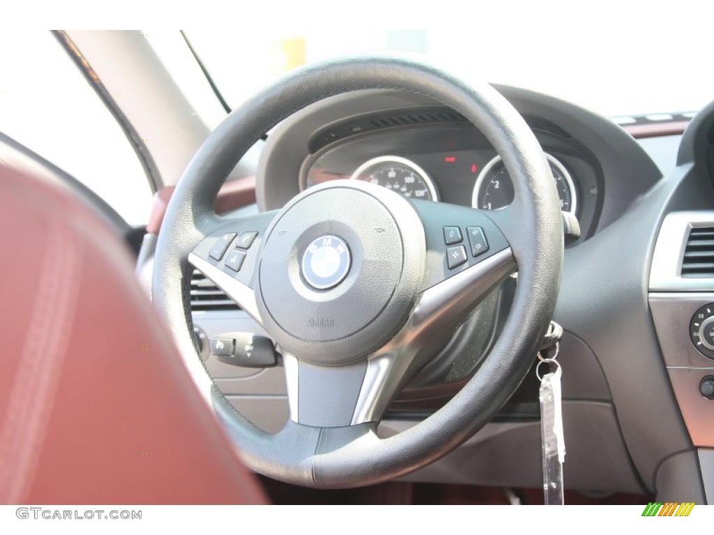 2004 BMW 6 Series 645i Coupe Chateau Red Steering Wheel Photo #53523454