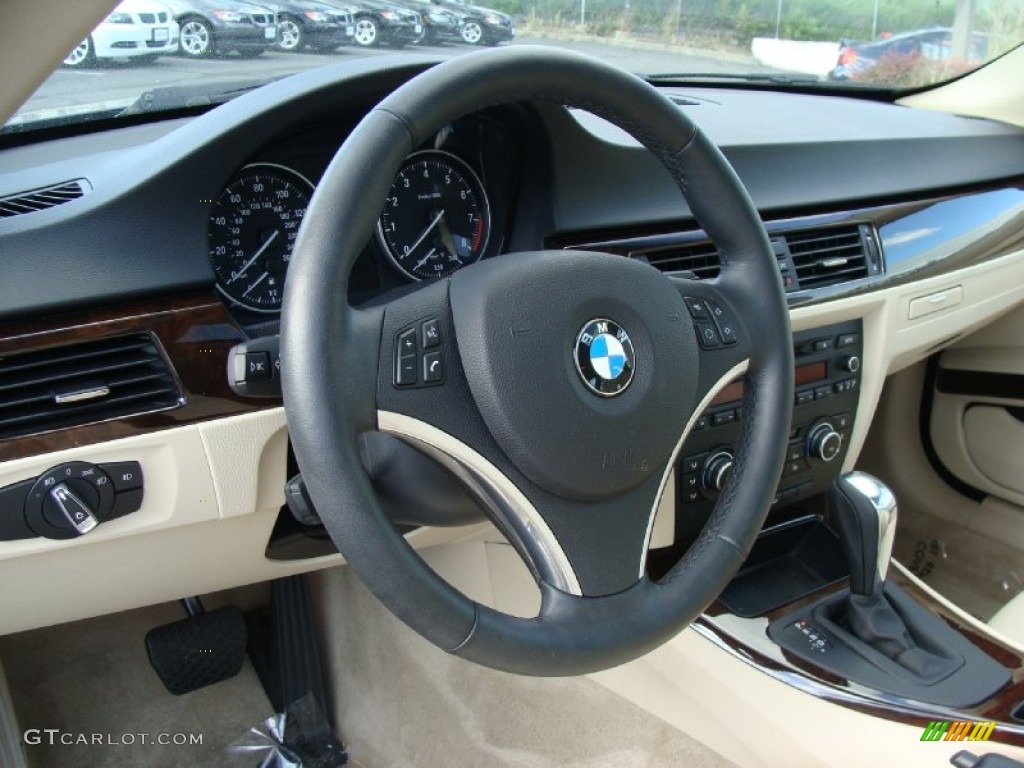2011 BMW 3 Series 335i xDrive Coupe Cream Beige Steering Wheel Photo #53540137