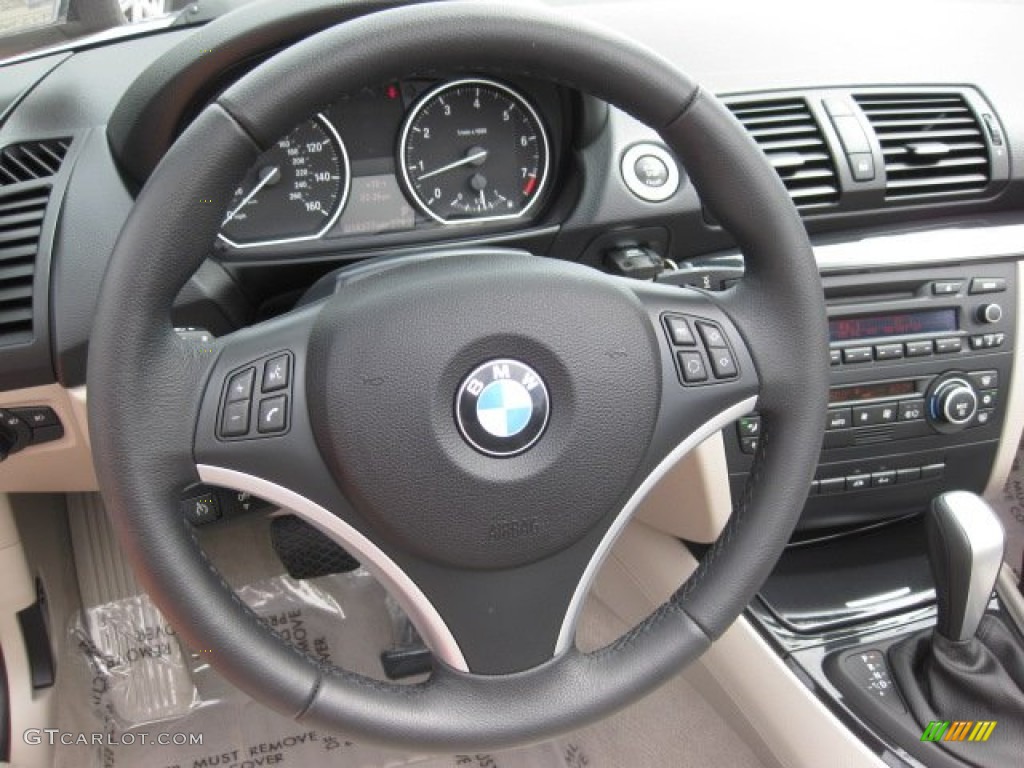 2009 BMW 1 Series 128i Convertible Taupe Steering Wheel Photo #53542713
