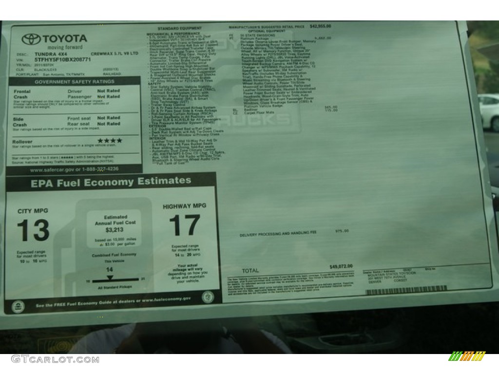 2011 Toyota Tundra Platinum CrewMax 4x4 Window Sticker Photos