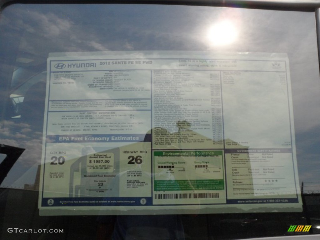2012 Hyundai Santa Fe SE V6 Window Sticker Photo #53556897