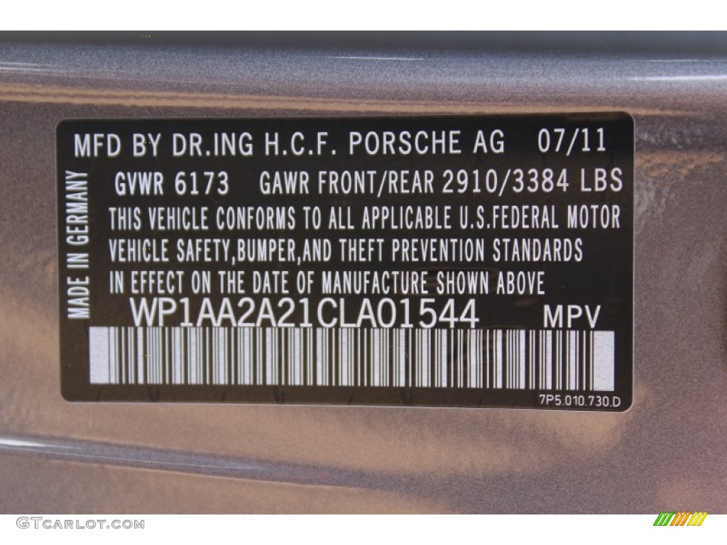 2012 Porsche Cayenne Standard Cayenne Model Info Tag Photo #53557407