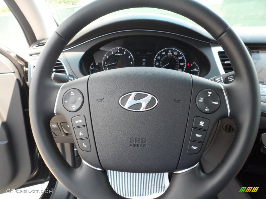 2012 Hyundai Genesis 5.0 R Spec Sedan Jet Black Steering Wheel Photo #53559603
