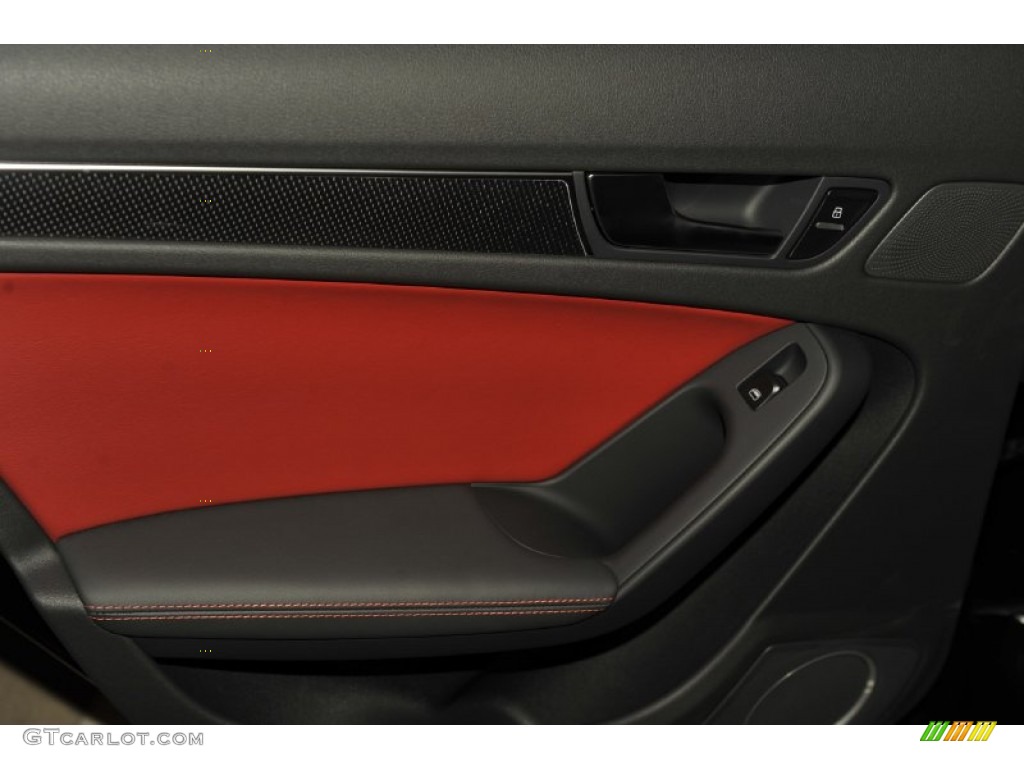 2012 Audi S4 3.0T quattro Sedan Black/Magma Red Door Panel Photo #53571951
