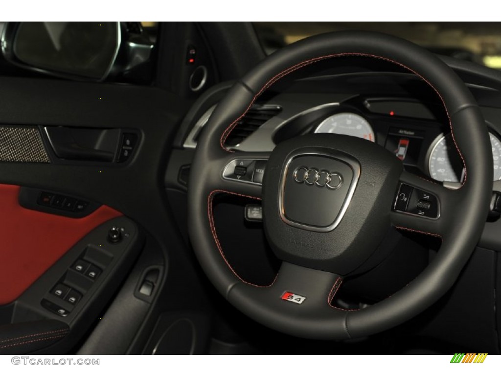 2012 Audi S4 3.0T quattro Sedan Black/Magma Red Steering Wheel Photo #53572038