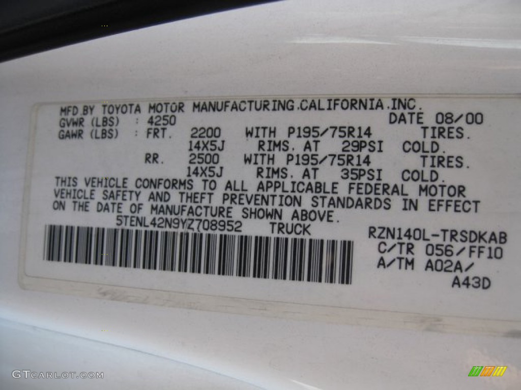2000 Tacoma Regular Cab - Natural White / Gray photo #12