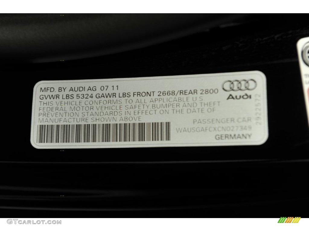 2012 A7 3.0T quattro Premium - Phantom Black Pearl Effect / Black photo #40