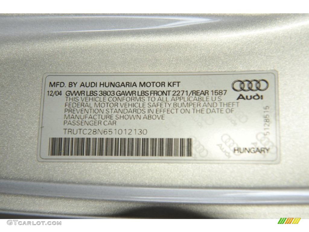 2005 Audi TT 1.8T Roadster Info Tag Photos