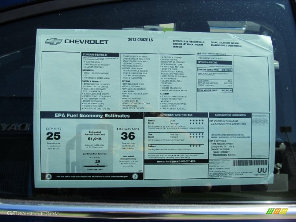 2012 Chevrolet Cruze LS Window Sticker Photo #53593852