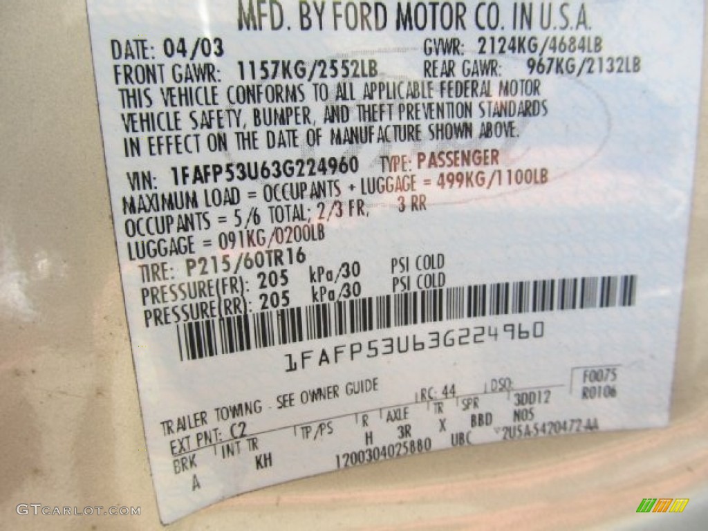 2003 Taurus SE - Gold Ash Metallic / Medium Parchment photo #15