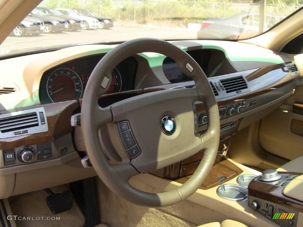 2008 BMW 7 Series 750i Sedan Beige Steering Wheel Photo #53600013