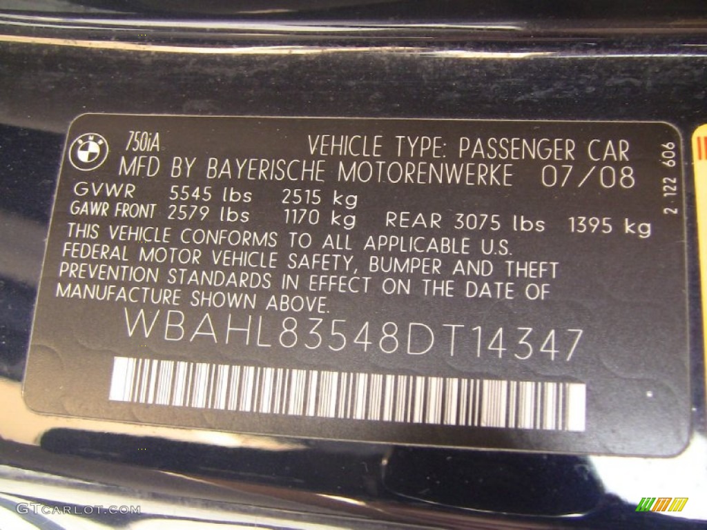 2008 BMW 7 Series 750i Sedan Info Tag Photos