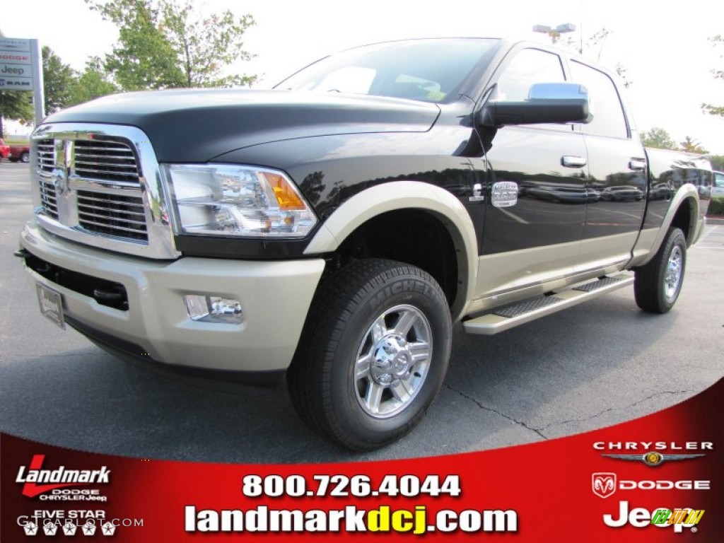 2012 Ram 2500 HD Laramie Longhorn Crew Cab 4x4 - Black / Light Pebble Beige/Bark Brown photo #1