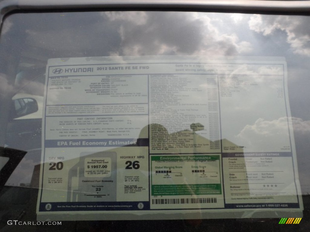 2012 Hyundai Santa Fe SE V6 Window Sticker Photo #53611980