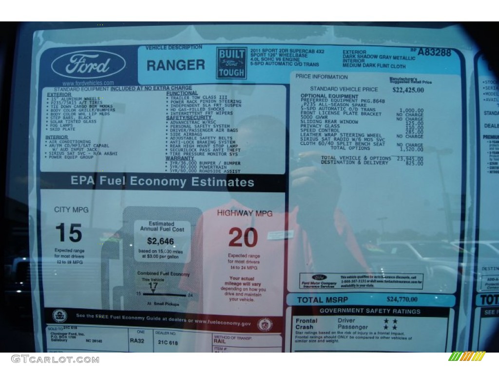 2011 Ford Ranger Sport SuperCab Window Sticker Photo #53612616