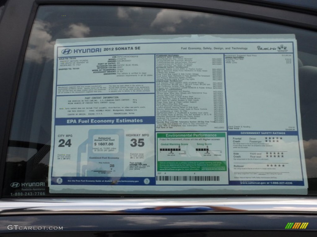 2012 Hyundai Sonata SE Window Sticker Photo #53613003
