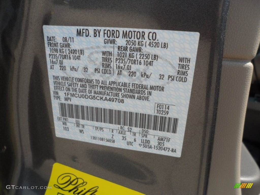 2012 Escape Color Code UJ for Sterling Gray Metallic Photo #53614083
