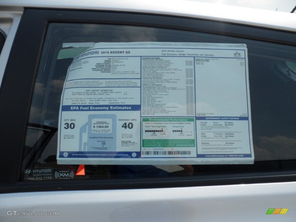 2012 Hyundai Accent GS 5 Door Window Sticker Photo #53615058