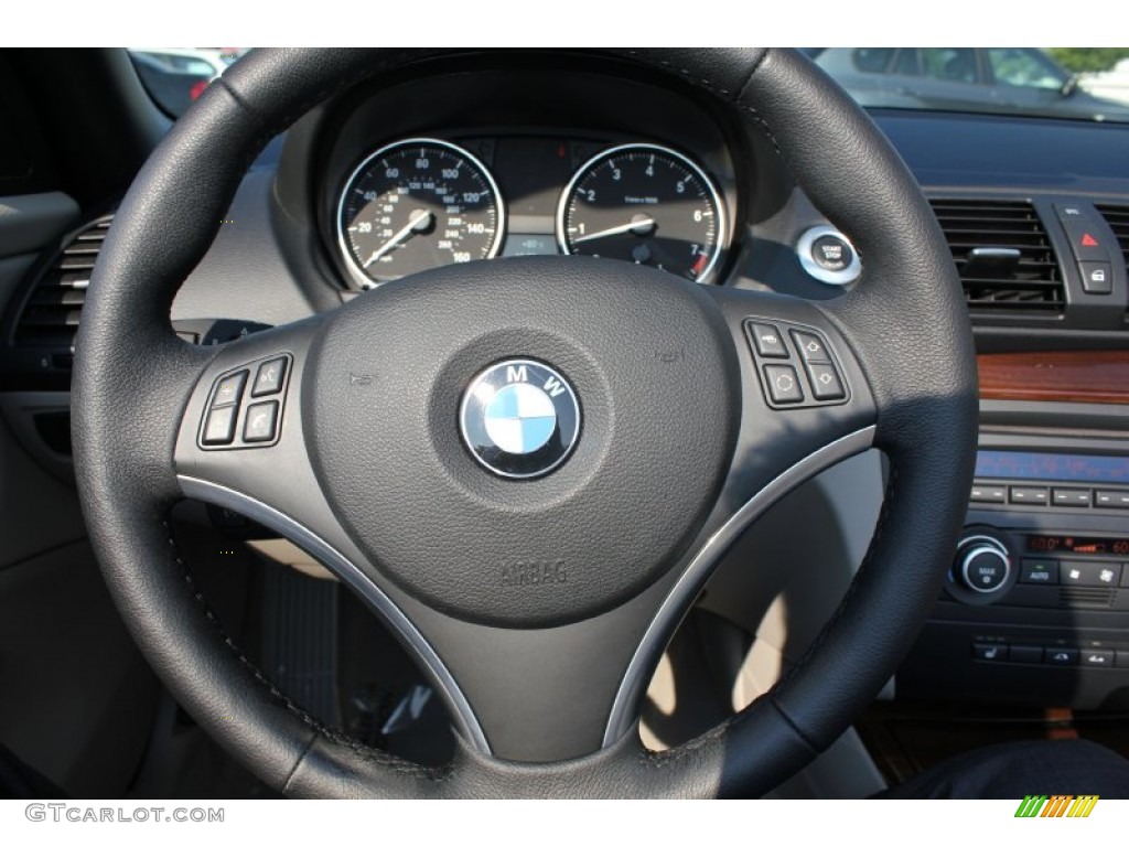 2009 BMW 1 Series 128i Convertible Taupe Boston Leather Steering Wheel Photo #53615808