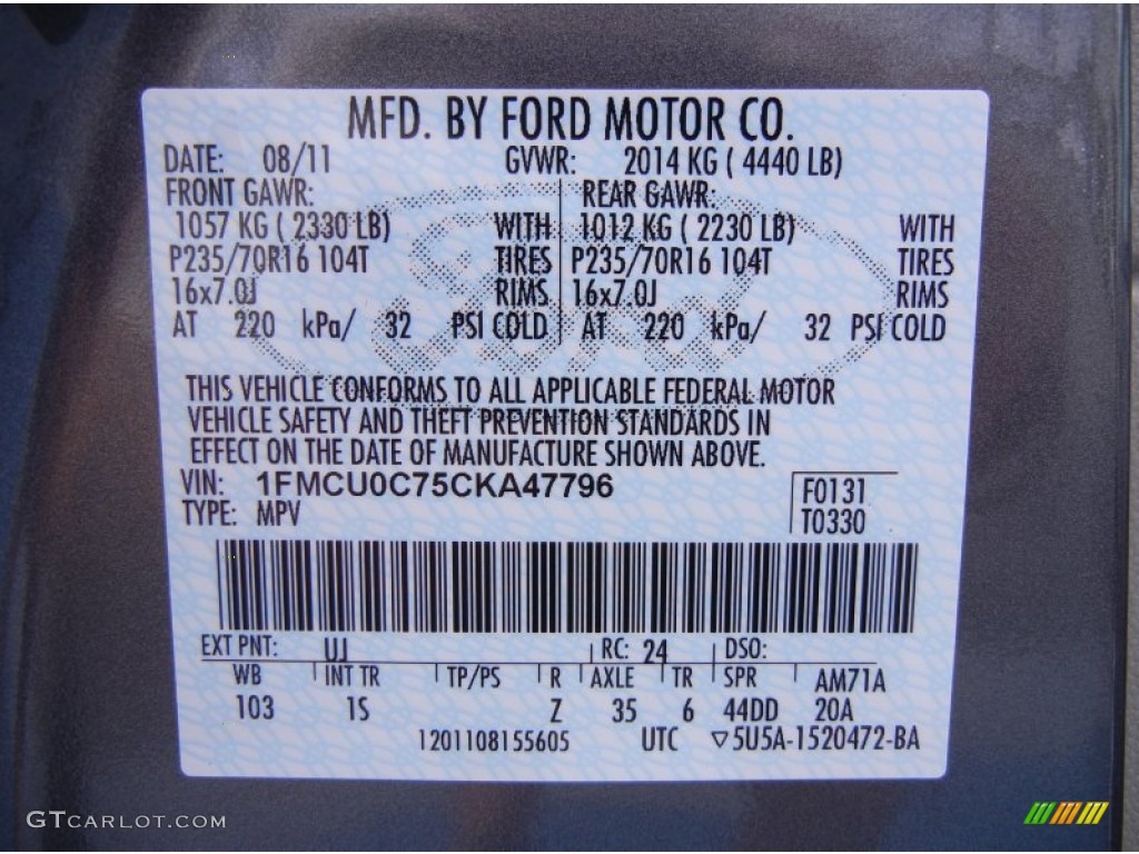 2012 Escape Color Code UJ for Sterling Gray Metallic Photo #53616102