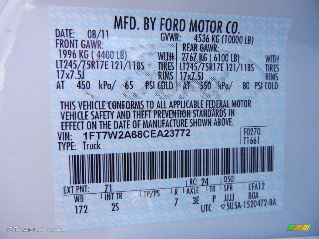 2012 F250 Super Duty Color Code Z1 for Oxford White Photo #53624708