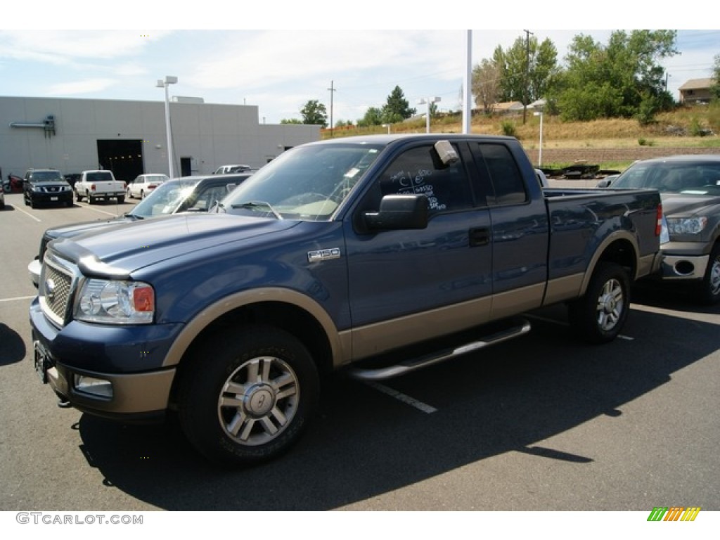 2004 F150 Lariat SuperCab 4x4 - Medium Wedgewood Blue Metallic / Tan photo #4