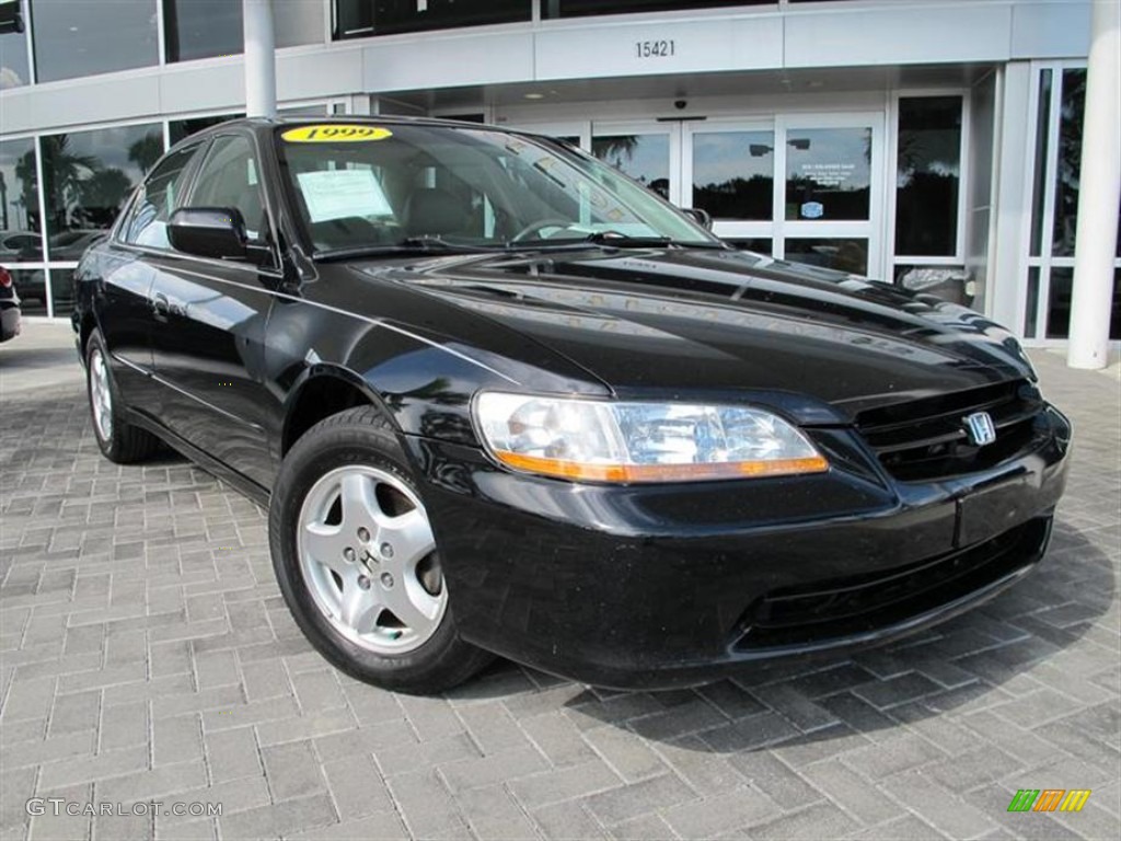 1999 Accord EX V6 Sedan - Flamenco Black Pearl / Gray photo #1