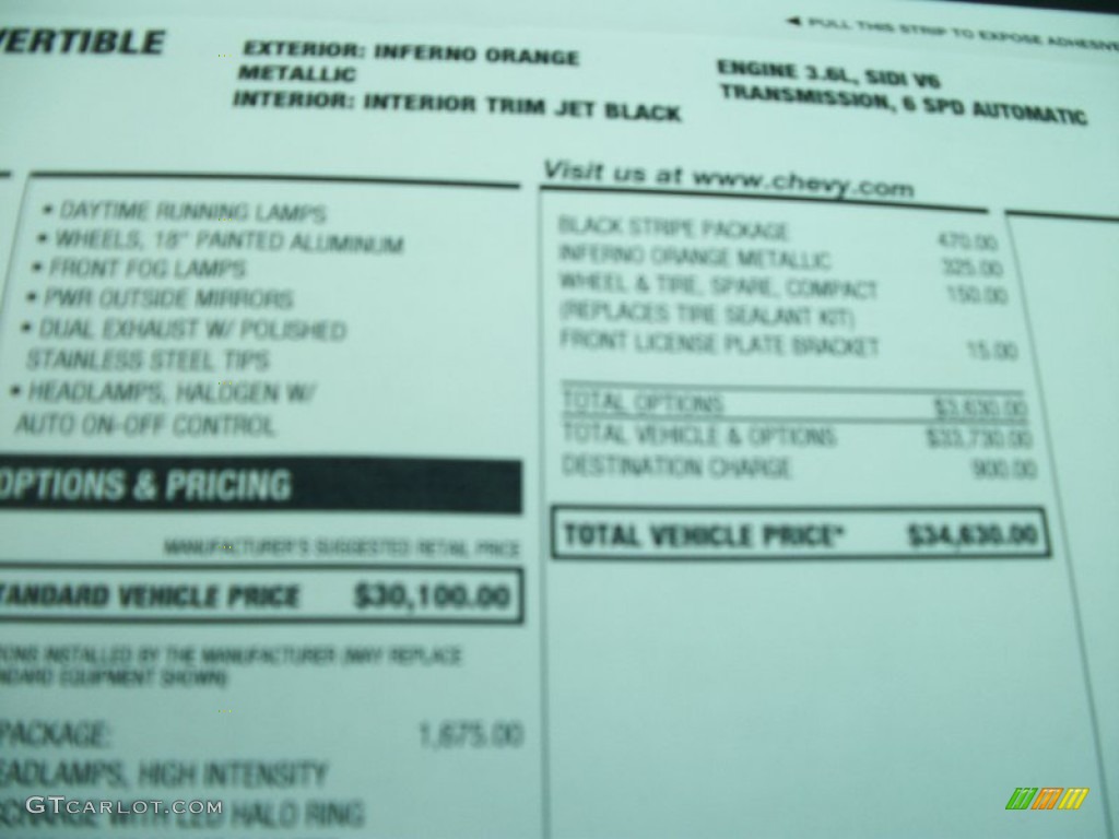 2012 Chevrolet Camaro LT/RS Convertible Window Sticker Photo #53632250