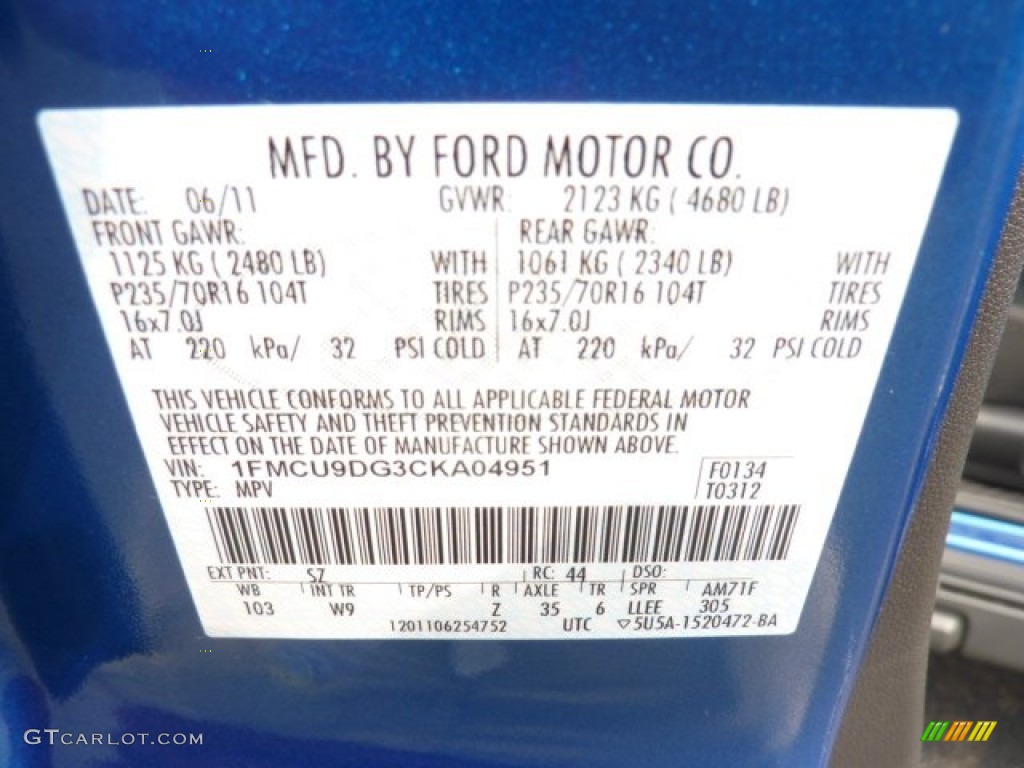 2012 Escape Color Code SZ for Blue Flame Metallic Photo #53634176