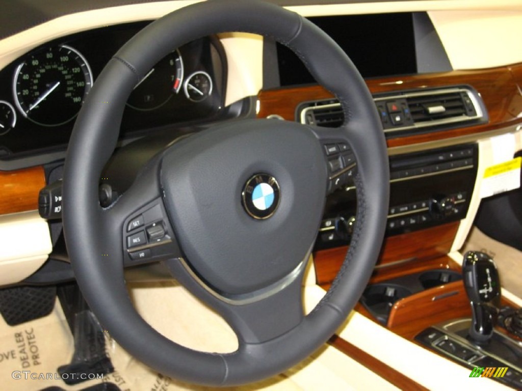 2012 BMW 7 Series 750i Sedan Champagne Steering Wheel Photo #53635955