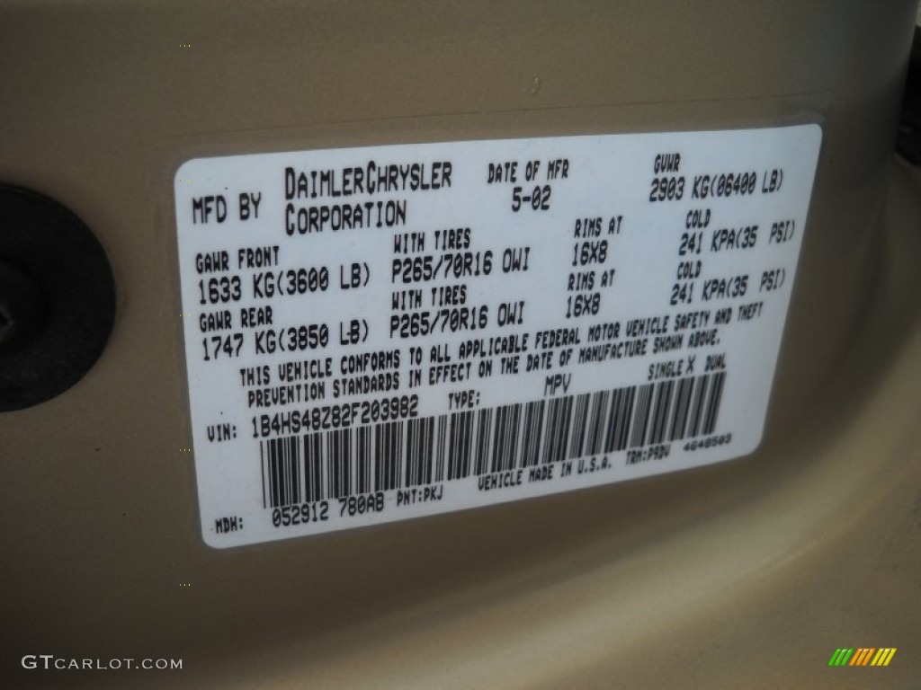 2002 Durango Color Code PKJ for Light Almond Pearl Metallic Photo #53638410