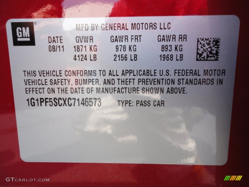 2012 Chevrolet Cruze LT Info Tag Photo #53640115