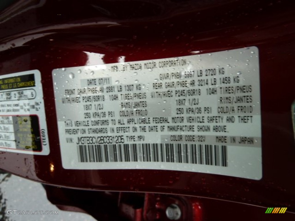 2011 CX-9 Color Code 32V for Copper Red Mica Photo #53653985