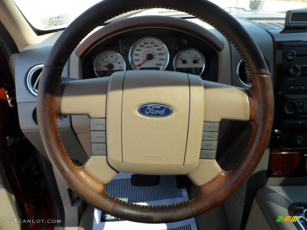 2005 Ford F150 King Ranch SuperCrew Castano Brown Leather Steering Wheel Photo #53662505