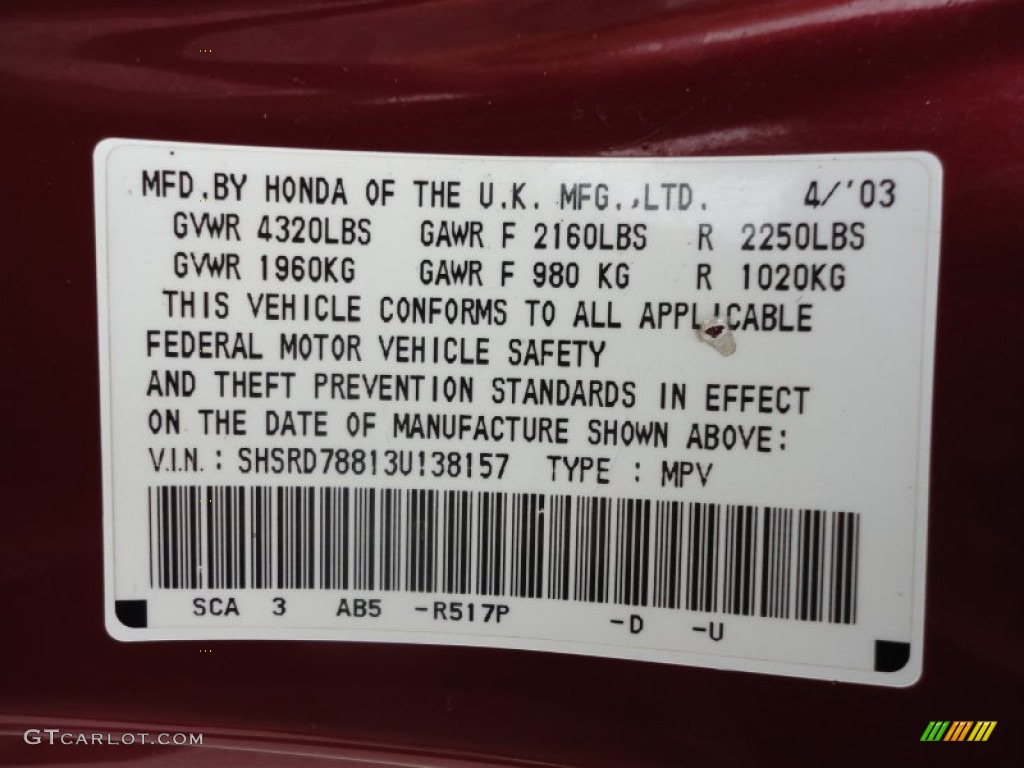 2003 CR-V EX 4WD - Chianti Red Pearl / Saddle photo #15