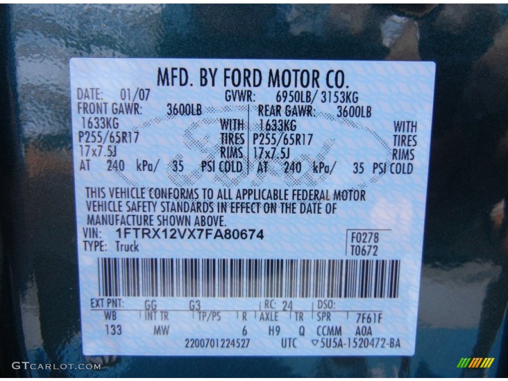 2007 F150 Color Code GG for Forest Green Metallic Photo #53671129