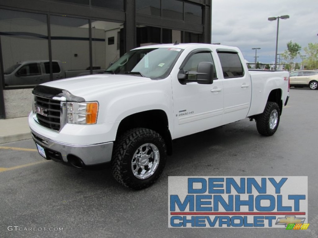 2009 Sierra 2500HD SLT Crew Cab 4x4 - Summit White / Very Dark Cashmere/Light Cashmere photo #1