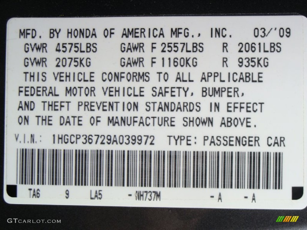 2009 Accord Color Code NH737M for Polished Metal Metallic Photo #53692566