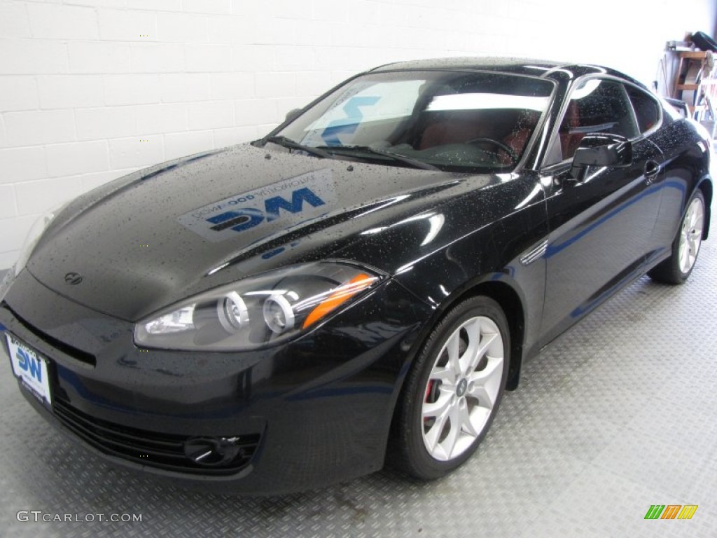 2008 Tiburon SE - Black Pearl / GT Limited Red Leather photo #2