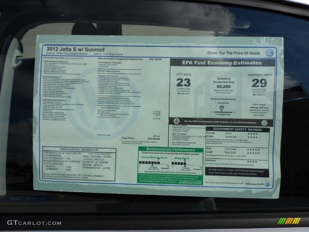 2012 Volkswagen Jetta S Sedan Window Sticker Photo #53700438