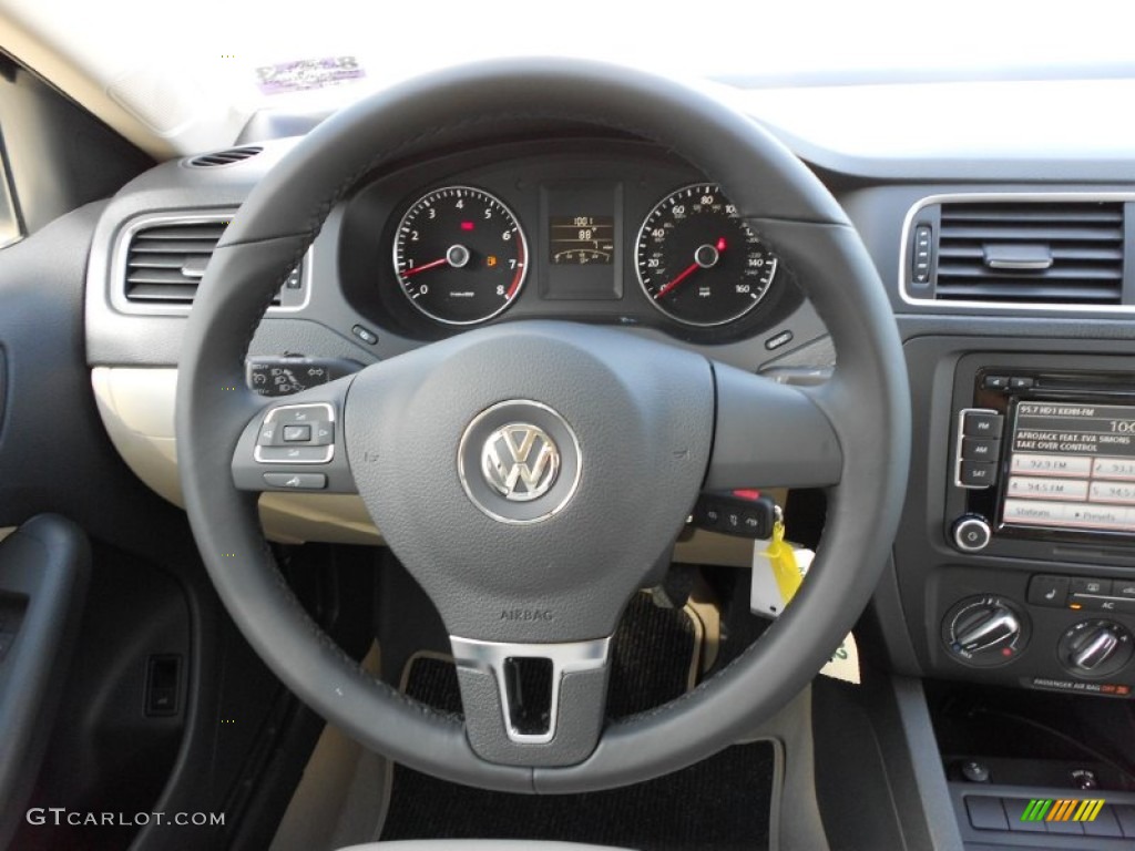 2012 Volkswagen Jetta SE Sedan Cornsilk Beige Steering Wheel Photo #53700534