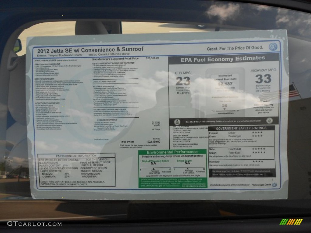 2012 Volkswagen Jetta SE Sedan Window Sticker Photo #53700570