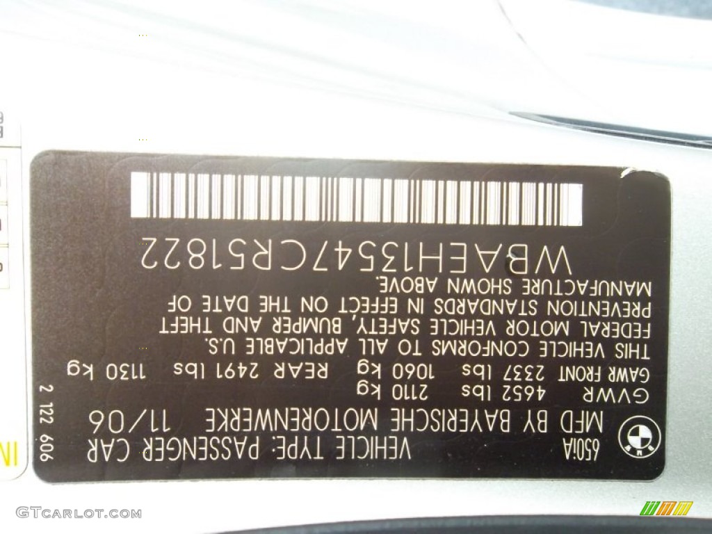 2007 BMW 6 Series 650i Coupe Info Tag Photo #53713107