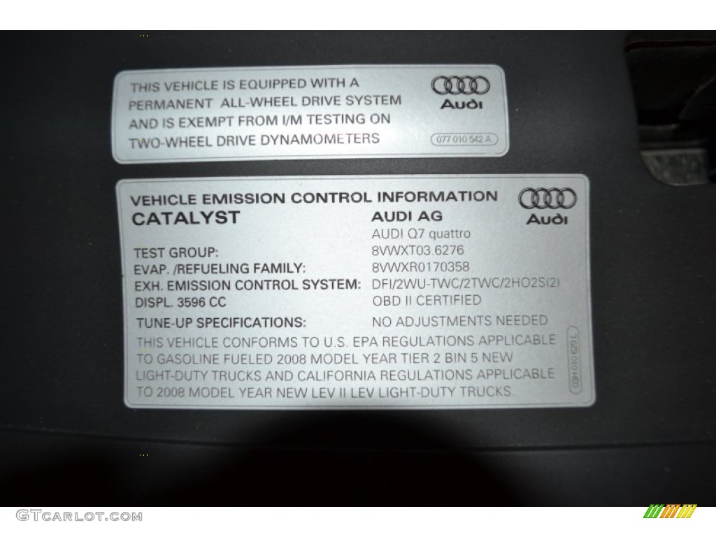 2008 Audi Q7 3.6 quattro Info Tag Photo #53725881