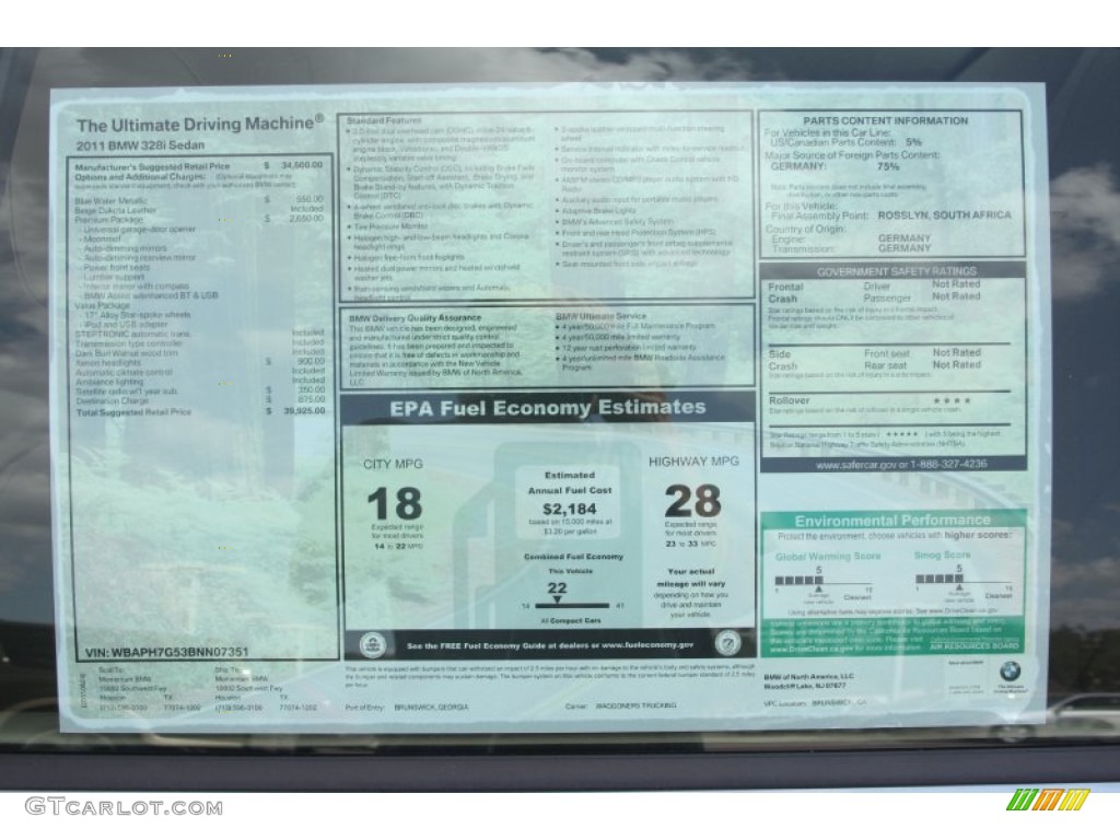 2011 3 Series 328i Sedan - Blue Water Metallic / Beige Dakota Leather photo #25